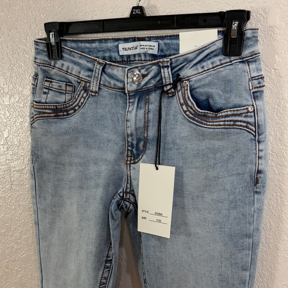 Telepatia Heart Embroidered Light Blue Bootcut Jeans,Size 11/30 - Picture 9 of 17